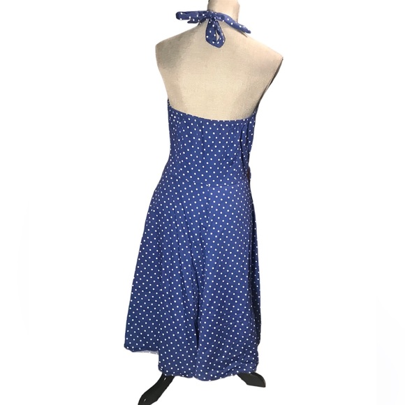 Hearts and Roses Polka Dot Blue n White Halter Dress - Picture 3 of 5